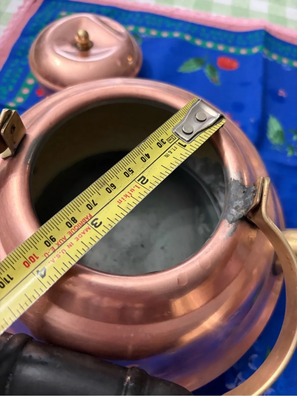 Copper Teakettle with Brass Spout and Black Handle decoration